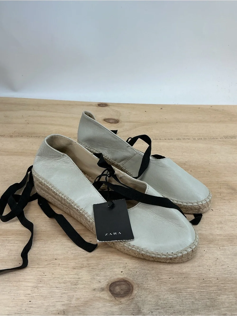 Zara Women's Cream Espadrille Lace-Up Flats Size 38